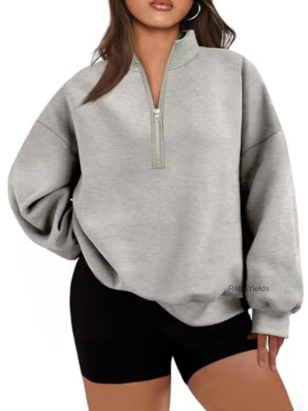 Plus Size Half Zip Hoodie Sweatshirt Women Long Sleeve Oversized Fleece